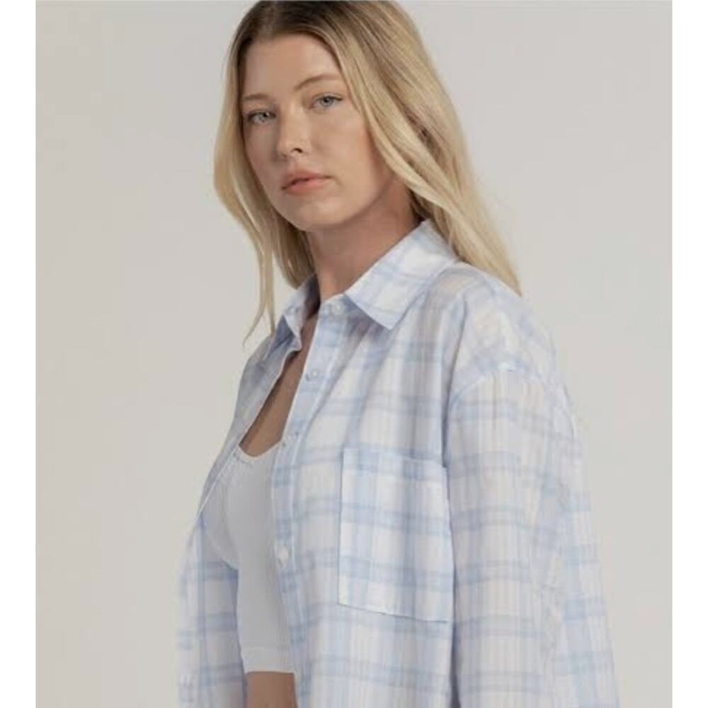 NWT RSQ Women Lightweight Plaid Boyfriend shirt